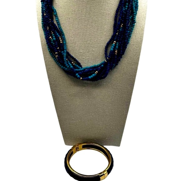 Handcrafted Multistrand Beaded Necklace & Gold-Tone Bangle Set - Picture 1 of 9